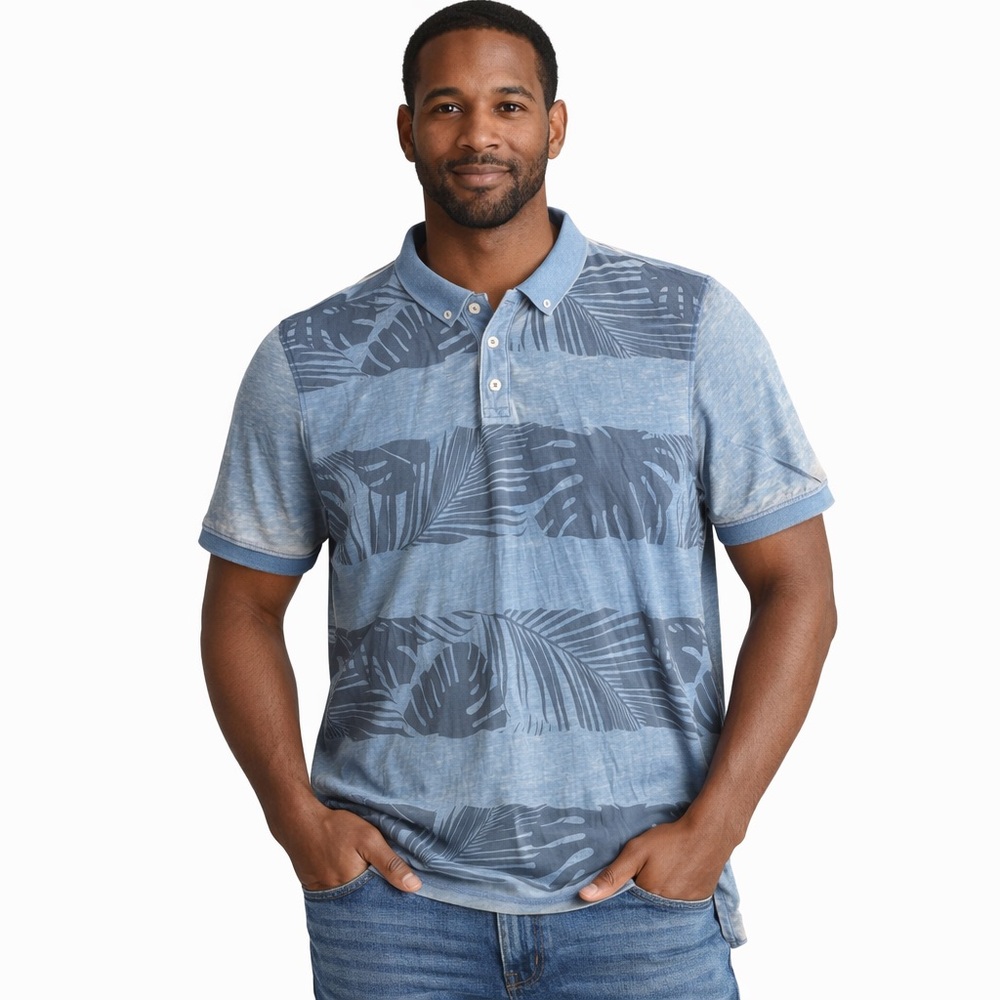 NWT International Report Men’s Blue Palm Print‎ Polo Large